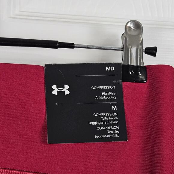 Under Armour NWT Heat Gear No Slip Compression Leggings Womens Size M Ankle Red - Picture 2 of 6
